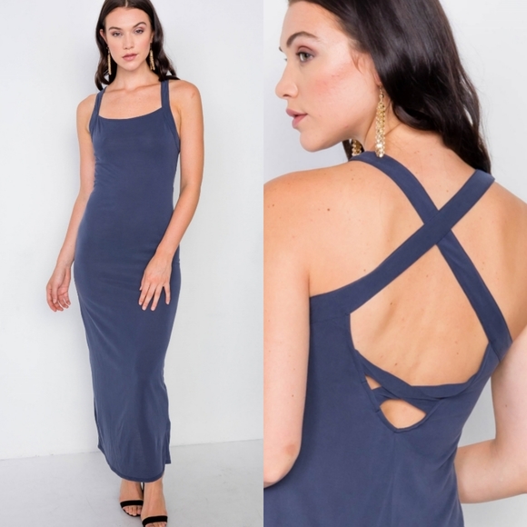 Hummingbird Dresses & Skirts - 💙Blue Tank Maxi Dress with Crisscross Back